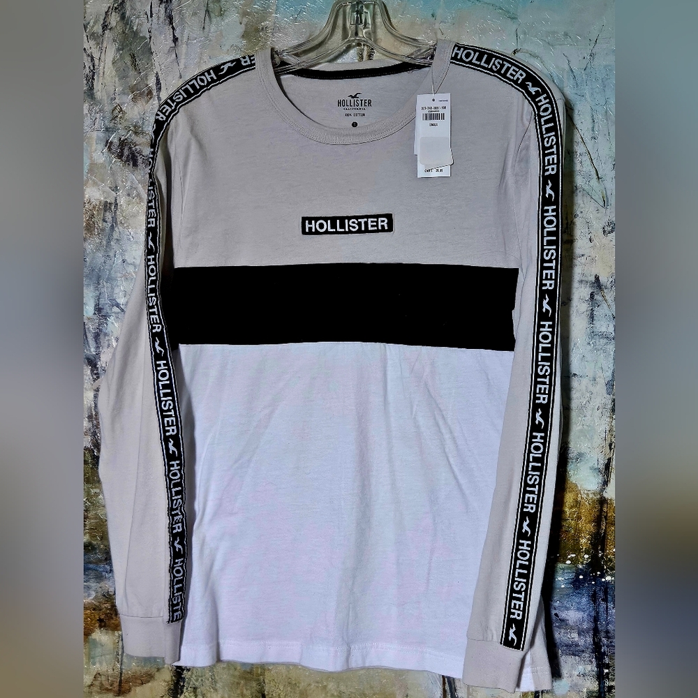 NWT Hollister Colorblock Taped Long Sleeve Tee 100% Cotton Sz S- Unisex